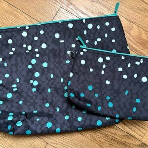 Thirty-One Teal and Black Dot Pouch Duo